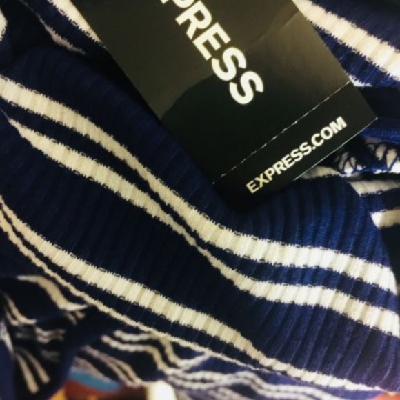 Express Womens Top Size Small Petite Blue Stripe - Picture 2 of 4